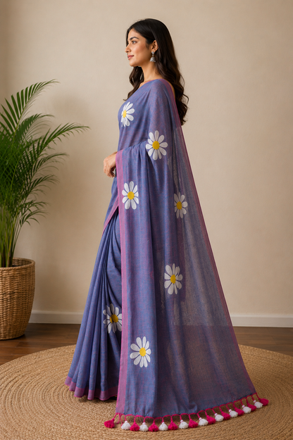 HandPaint SunFlower Grey Saree