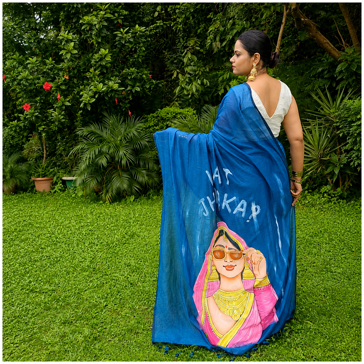 Jhumka – Handpainted Pure Mul Cotton Saree