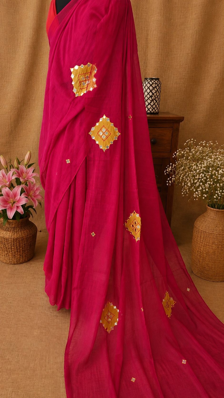 Rooh- Rose Mul Cotton Patch work Saree