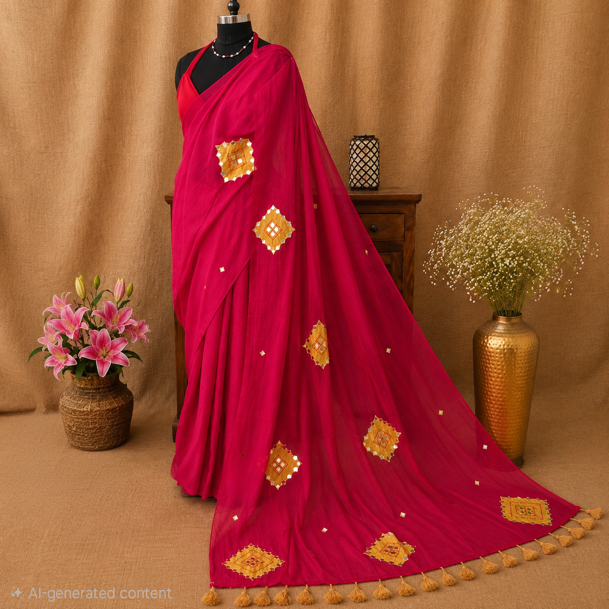 Rooh- Rose Mul Cotton Patch work Saree