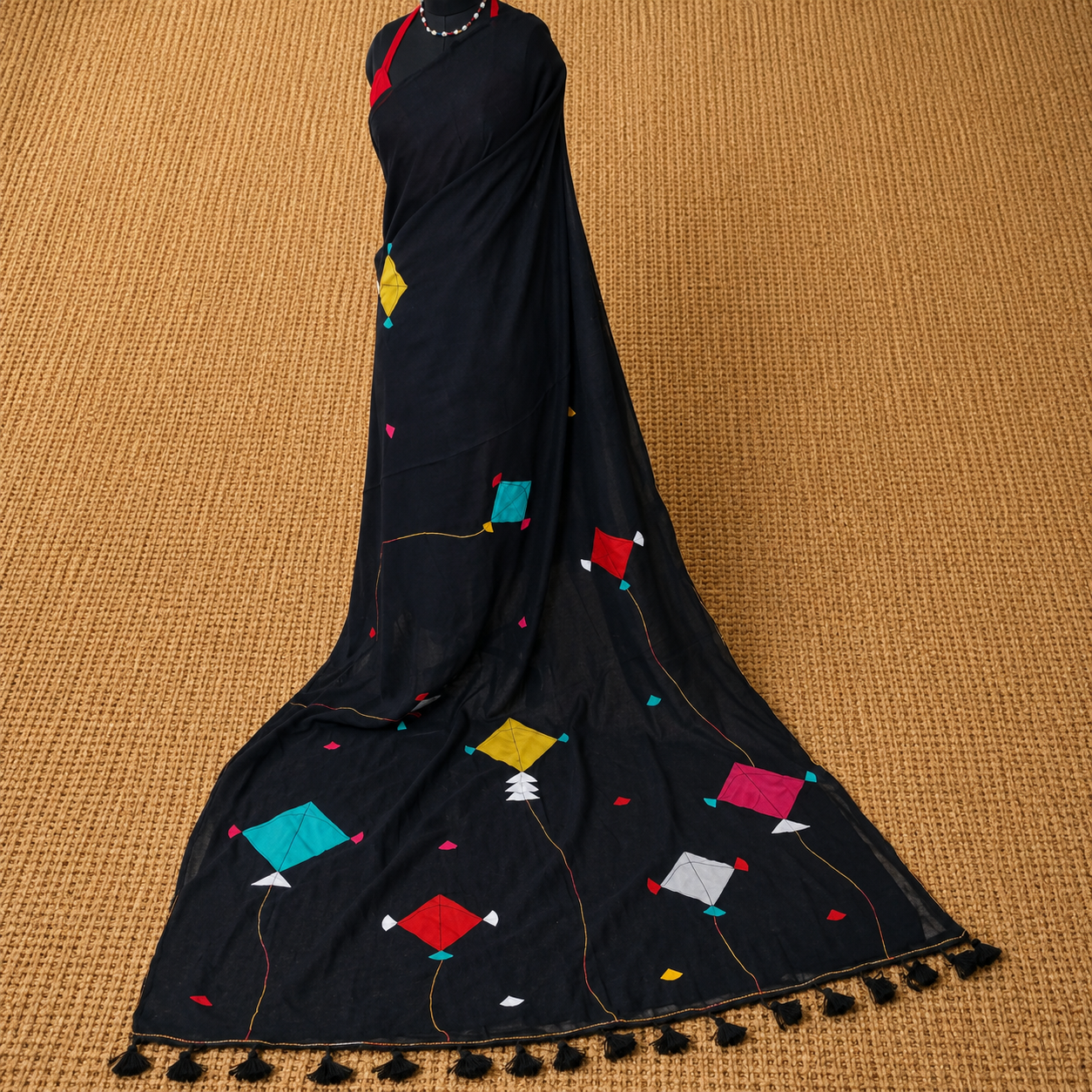 Patang- Black Mul Cotton Patch work Saree