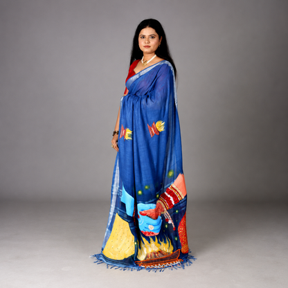 ShivShakti Eternal Bond Handpainted Saree – Royal Blue
