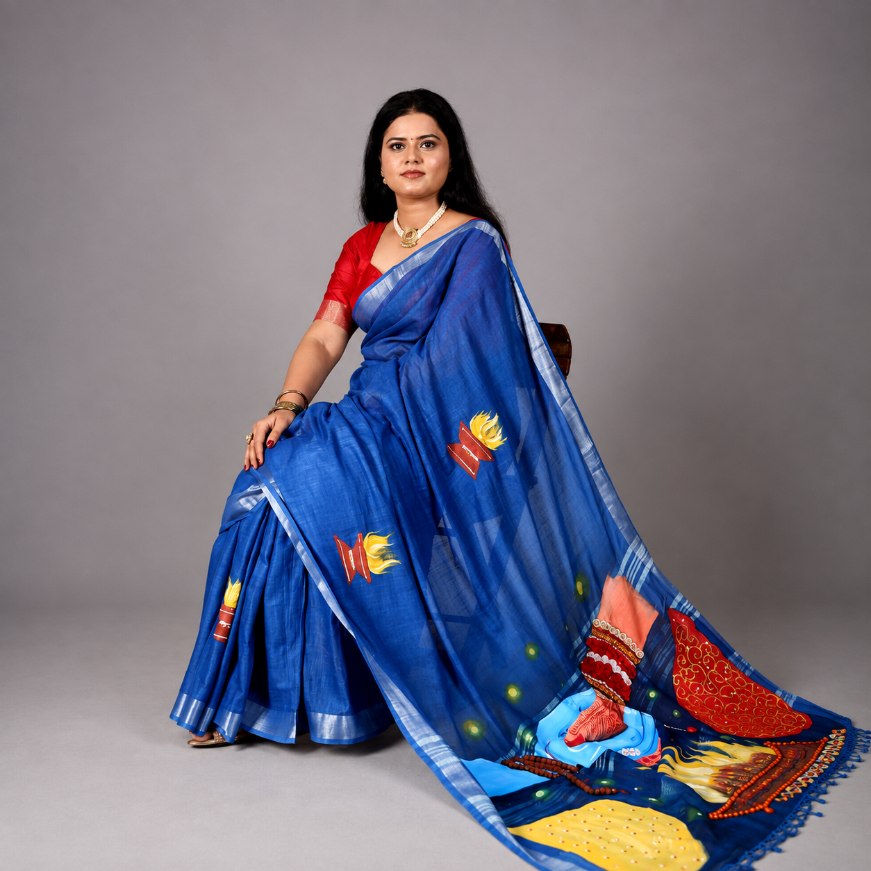 ShivShakti Eternal Bond Handpainted Saree – Royal Blue