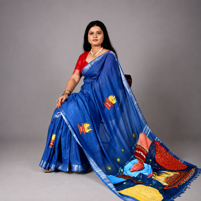 ShivShakti Eternal Bond Handpainted Saree – Royal Blue