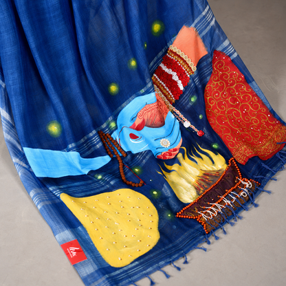 ShivShakti Eternal Bond Handpainted Saree – Royal Blue