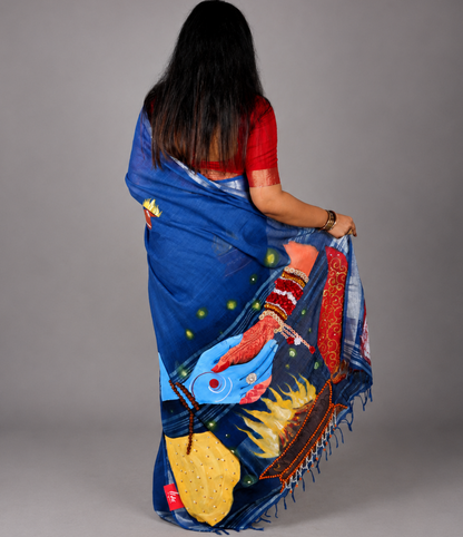 ShivShakti Eternal Bond Handpainted Saree – Royal Blue