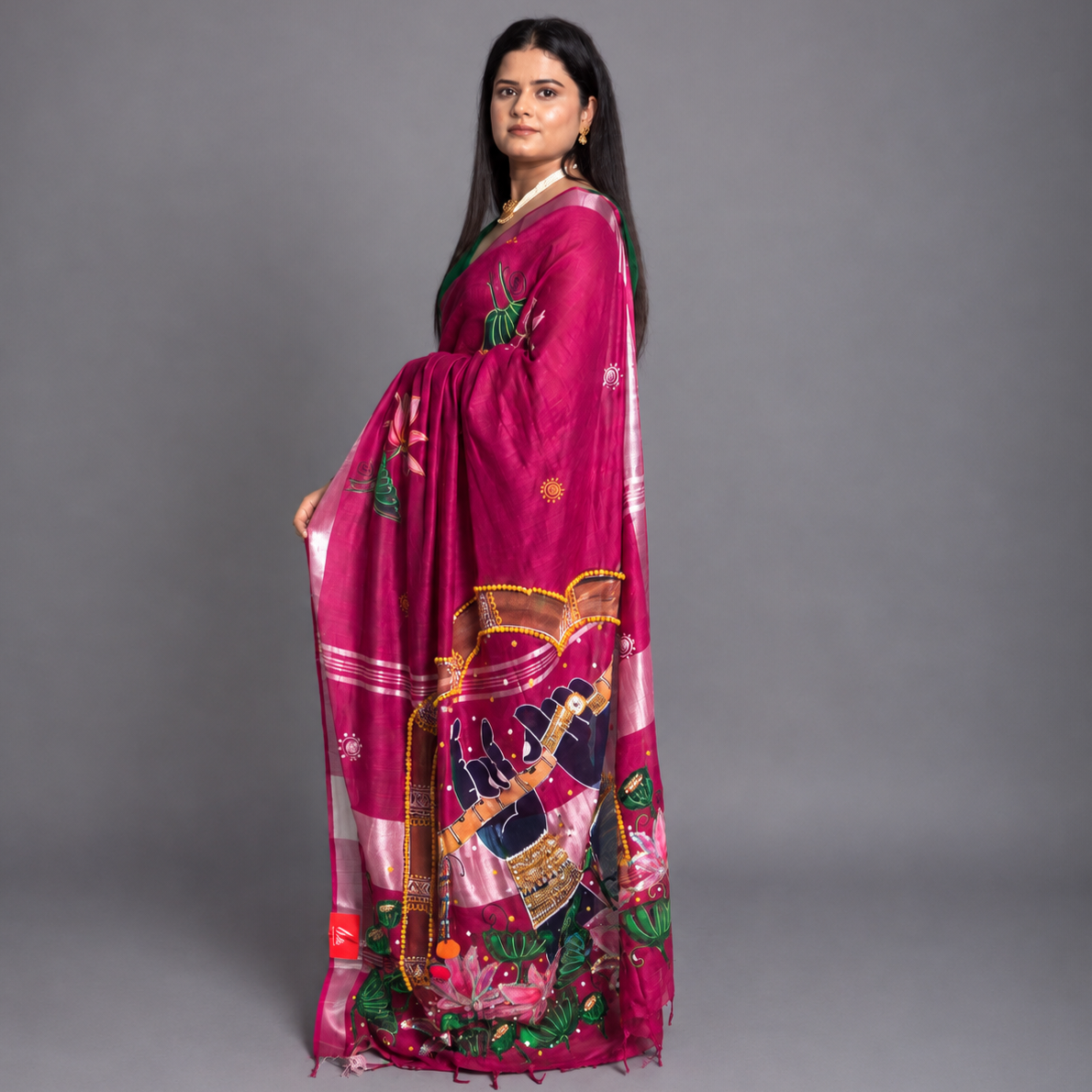 Vrindavan Melody Linen Handpainted Saree