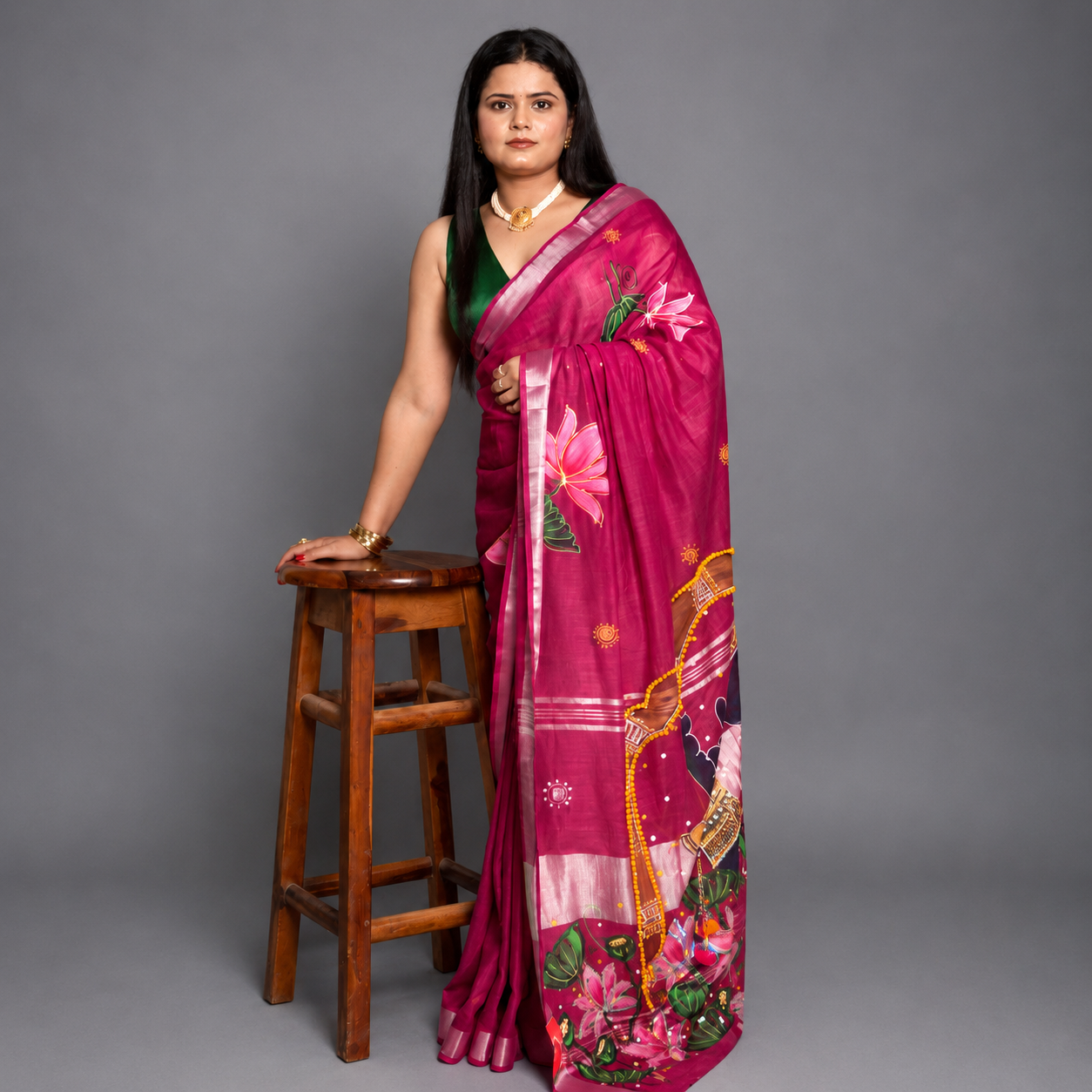 Vrindavan Melody Linen Handpainted Saree