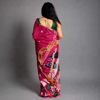 Vrindavan Melody Linen Handpainted Saree