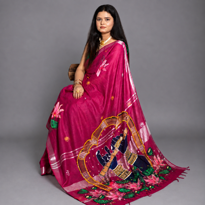Vrindavan Melody Linen Handpainted Saree