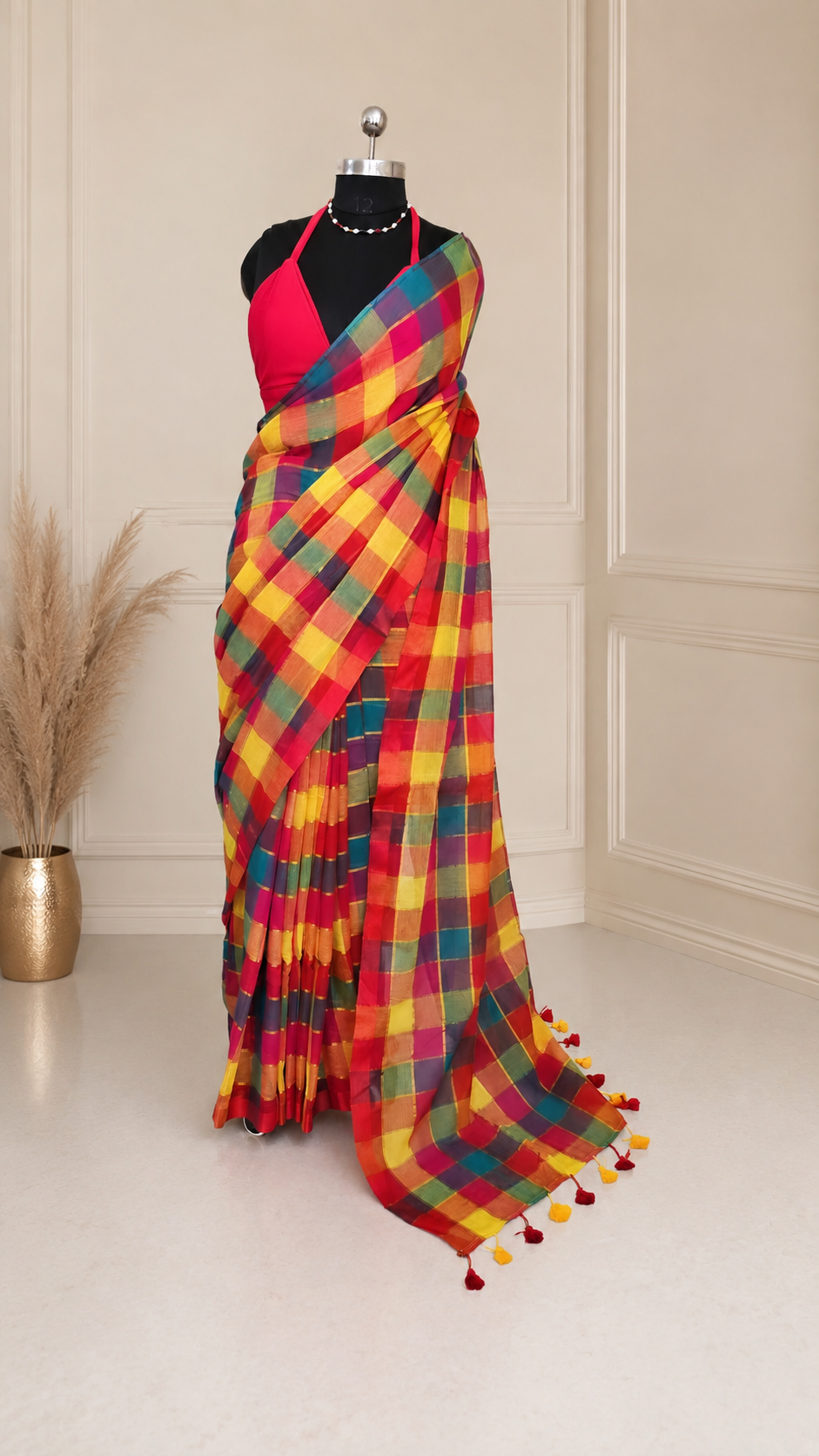Vibrant - Check zari Saree
