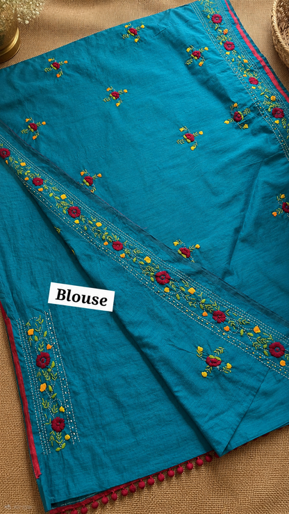 Noori Teal Green Heritage Embroidery Saree