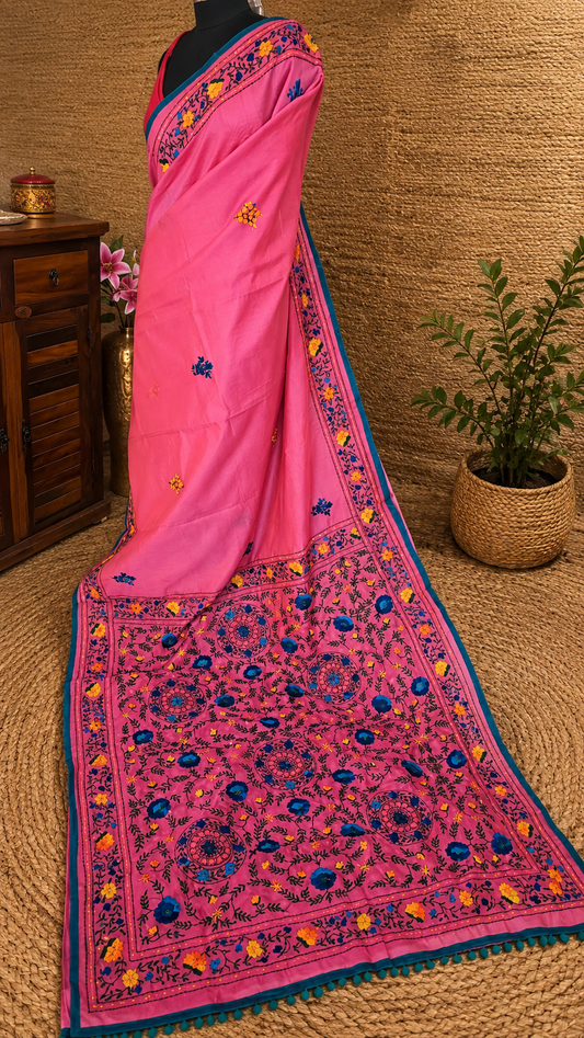 Noori Pink Heritage Embroidery Saree