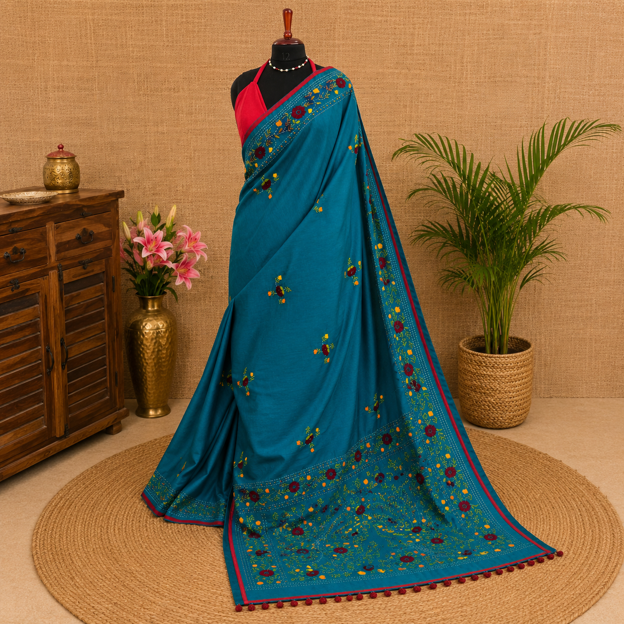 Noori Teal Green Heritage Embroidery Saree