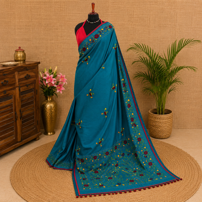 Noori Teal Green Heritage Embroidery Saree