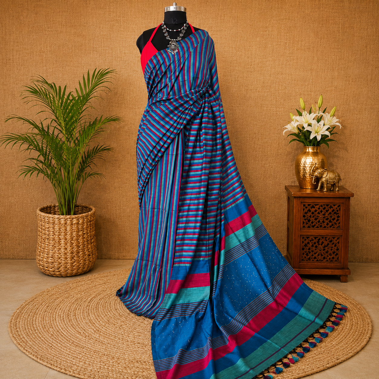 RangRekha Saree Pink & Blue