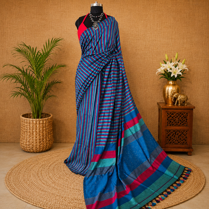 RangRekha Saree Pink & Blue
