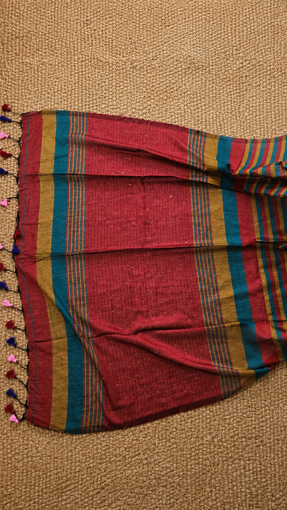 RangRekha Saree Blue & Red