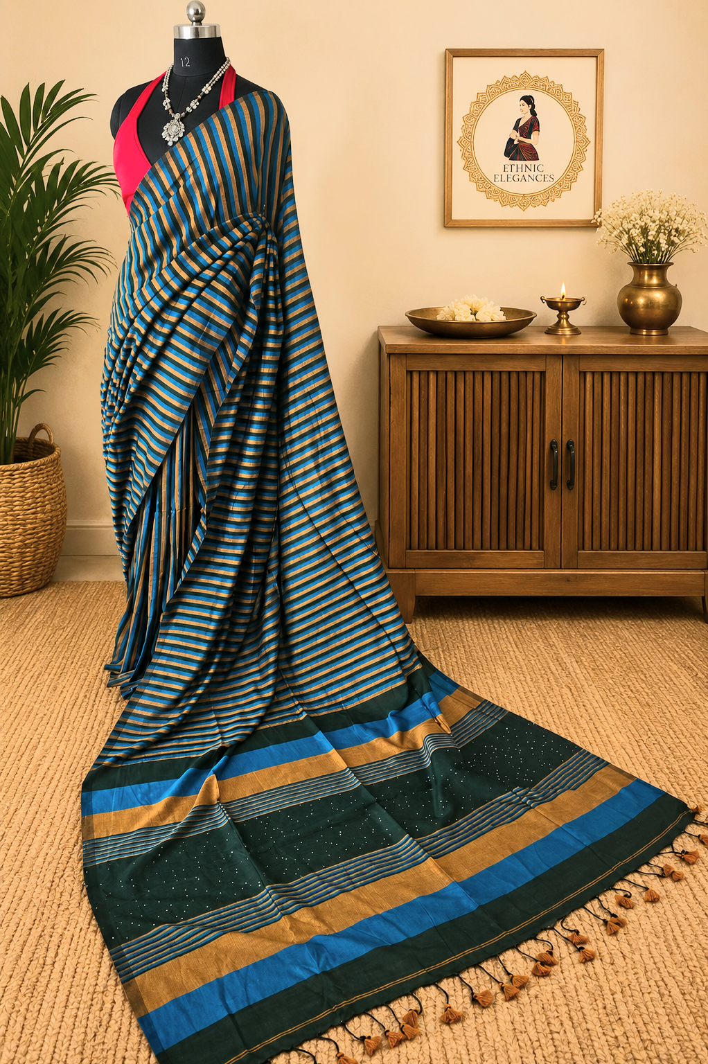 RangRekha Saree Blue & Green 2