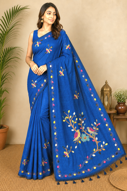 Bird kantha Embroidery & Patch Work - Blue