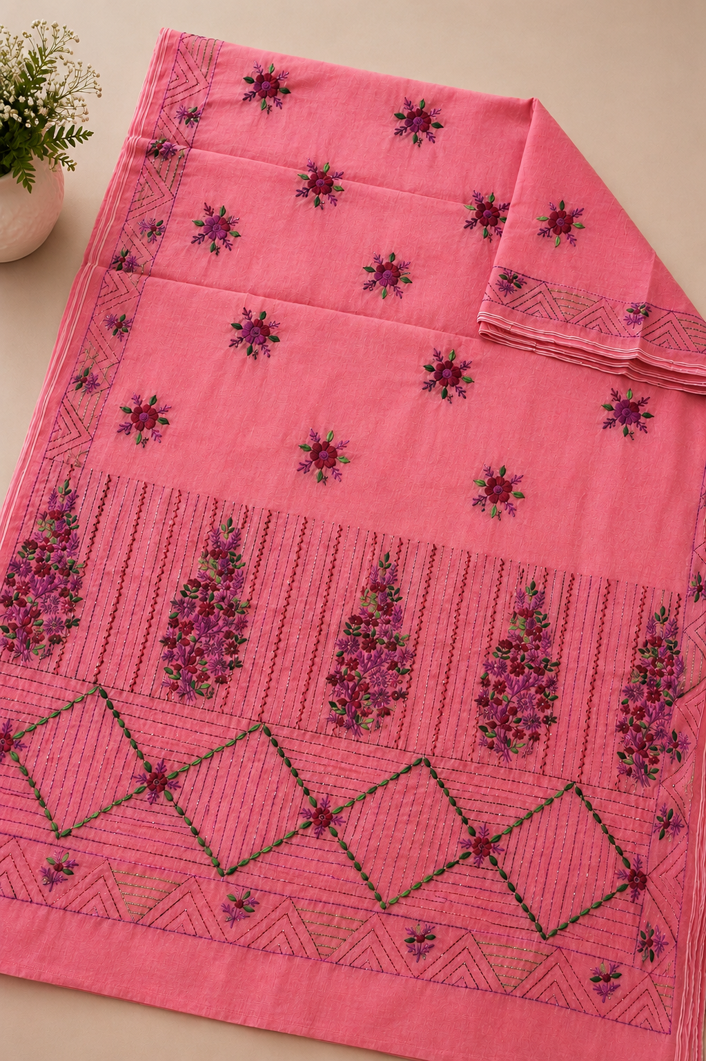Gulrosa Pink Heritage Embroidery Saree