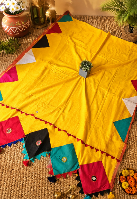 Boho Patchwork Saree –Yellow