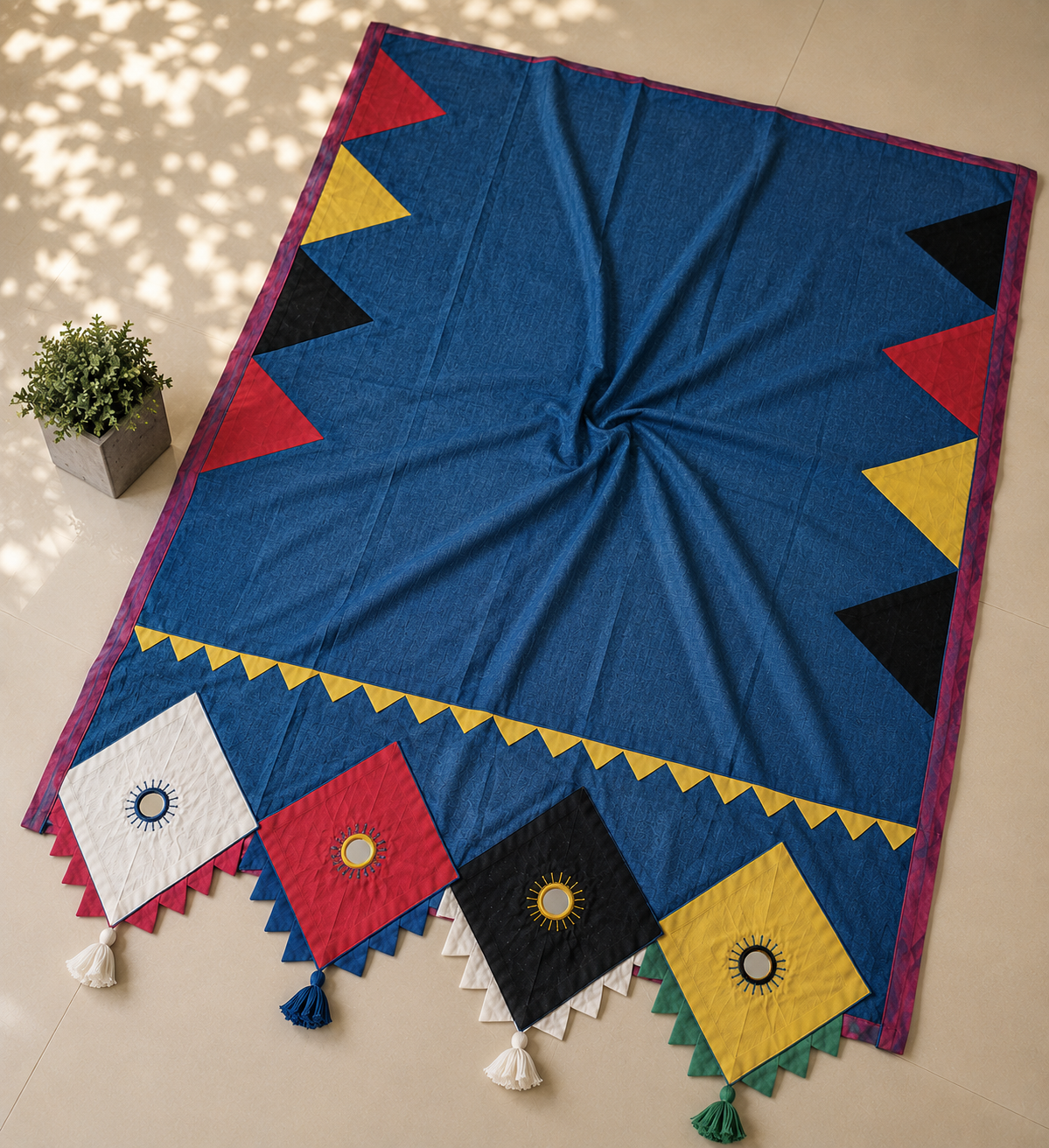 Boho Patchwork Saree – Royal Blue