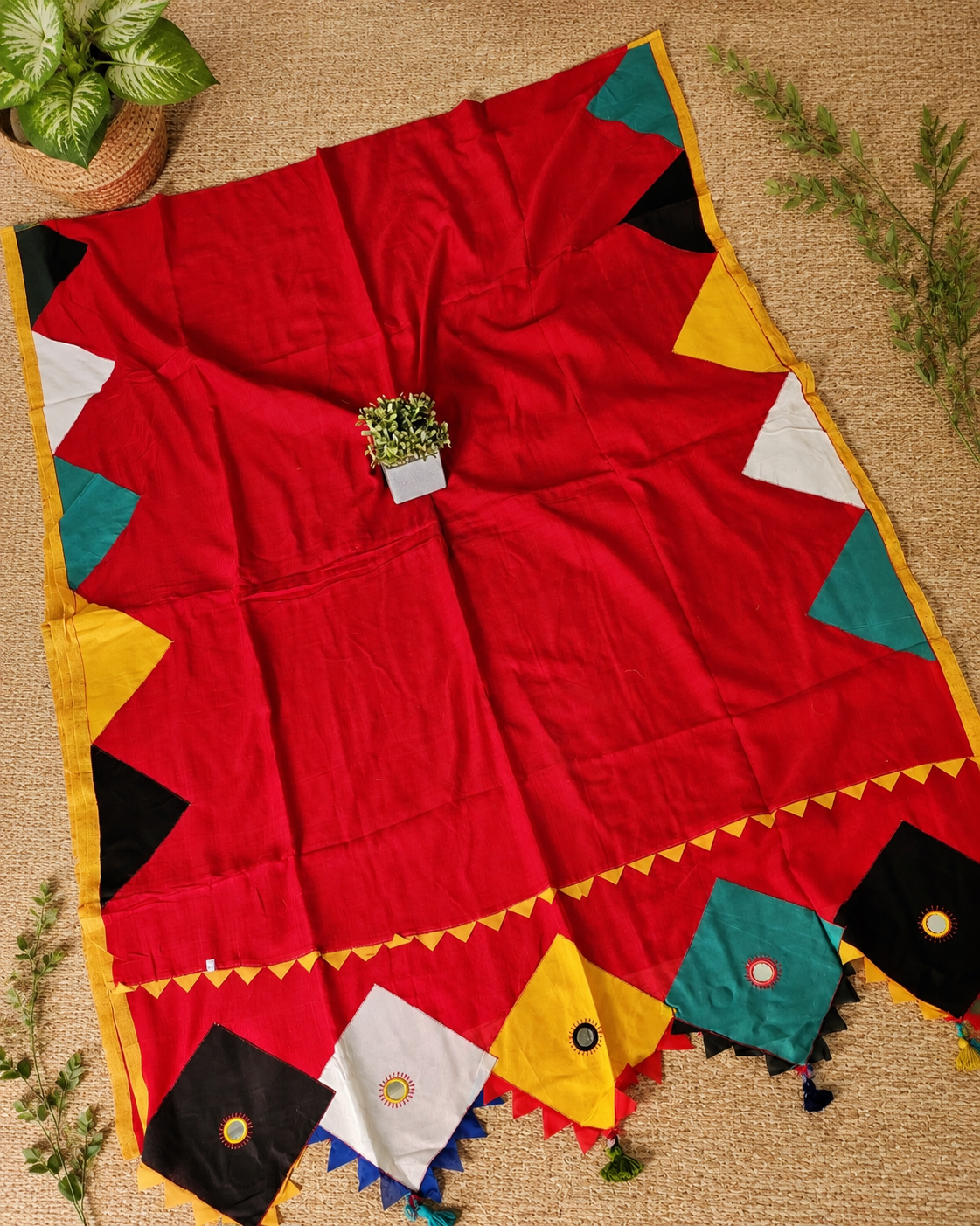 Boho Patchwork Saree – Red