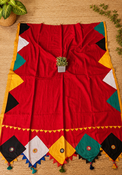 Boho Patchwork Saree – Red