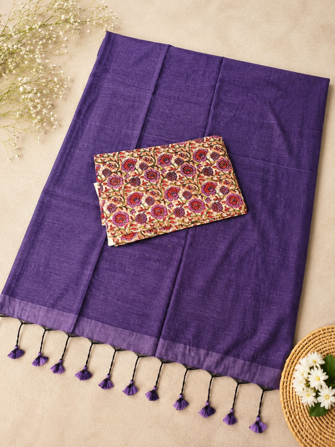Purple MulMul Saree