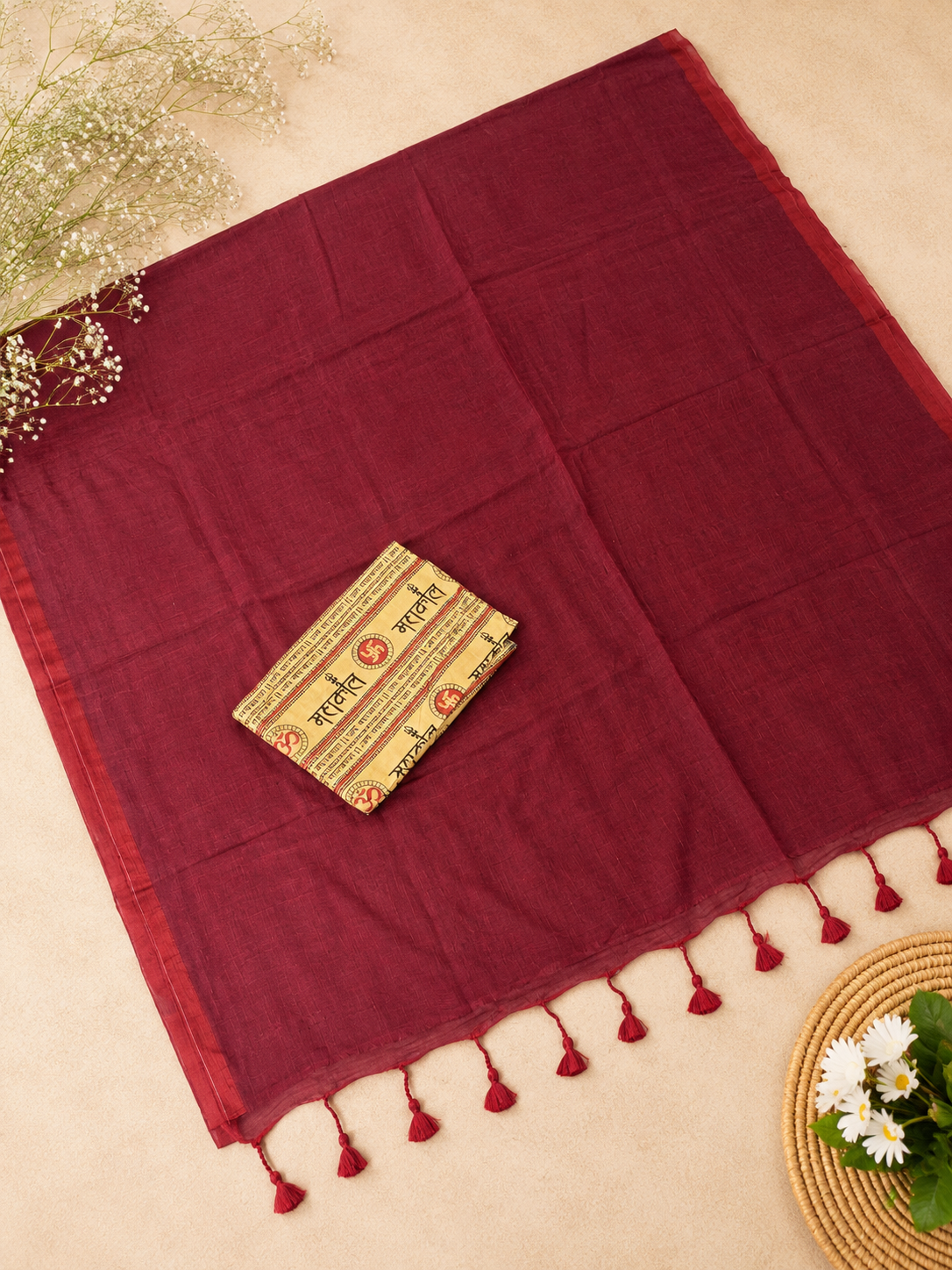 Maroon MulMul Saree