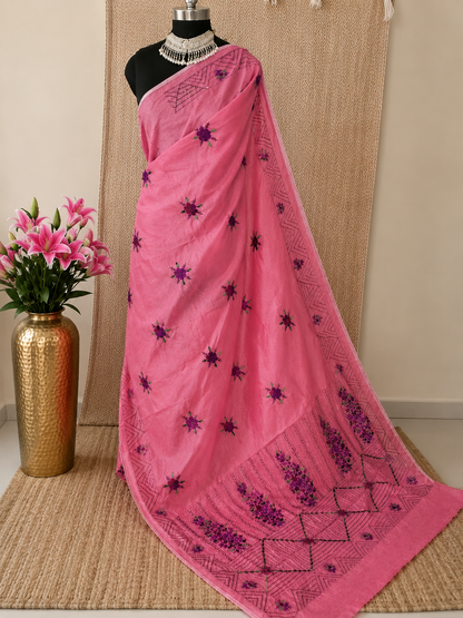 Gulrosa Pink Heritage Embroidery Saree