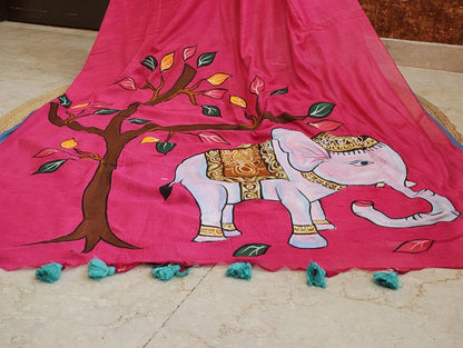 Gajraaj Handpaint Saree –LightPink