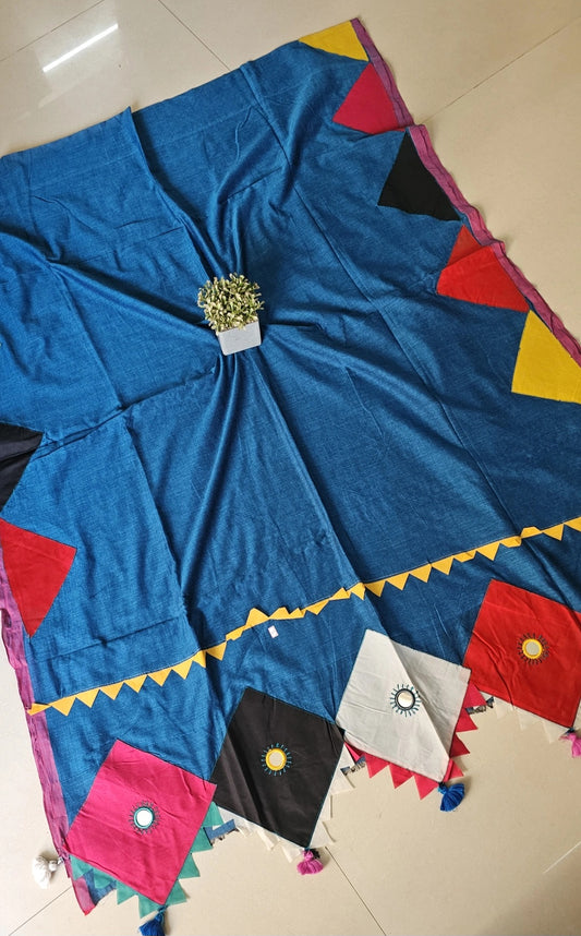 Boho Patchwork Saree – Royal Blue