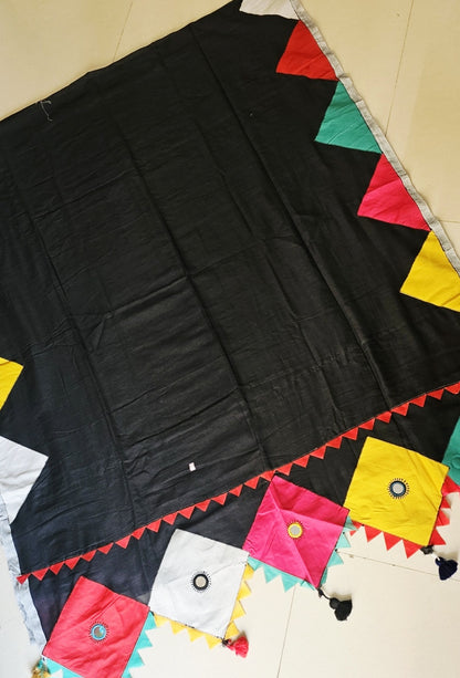 Boho Patchwork Saree – Black Multicolor