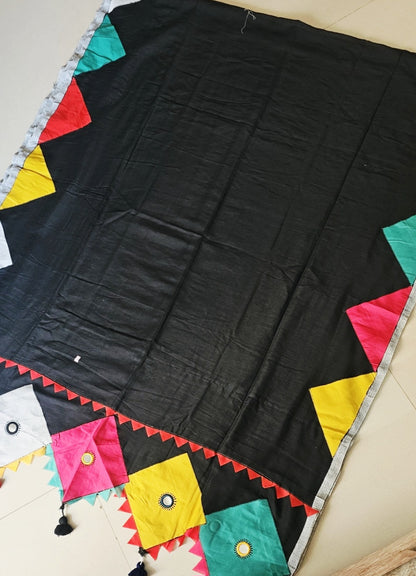 Boho Patchwork Saree – Black Multicolor