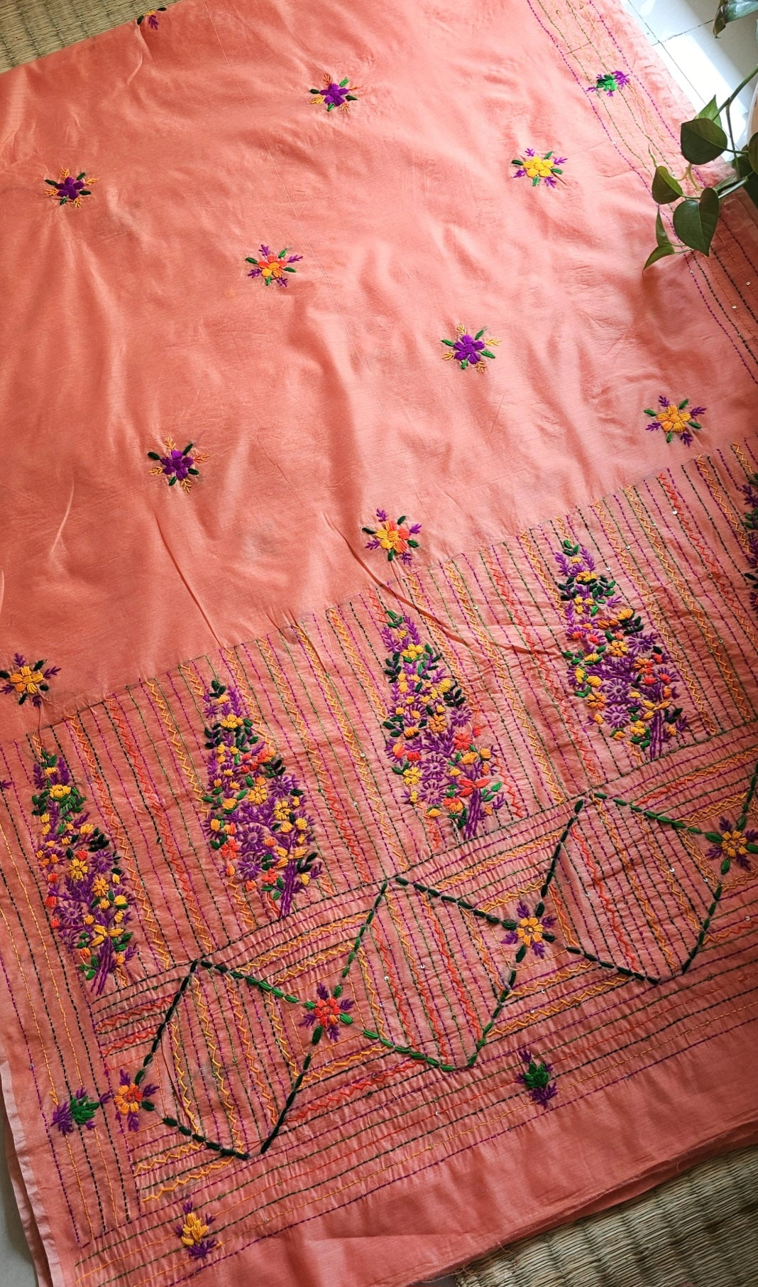 Gulrangi Peach Heritage Embroidery Saree