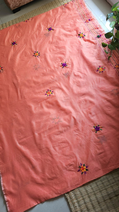 Gulrangi Peach Heritage Embroidery Saree