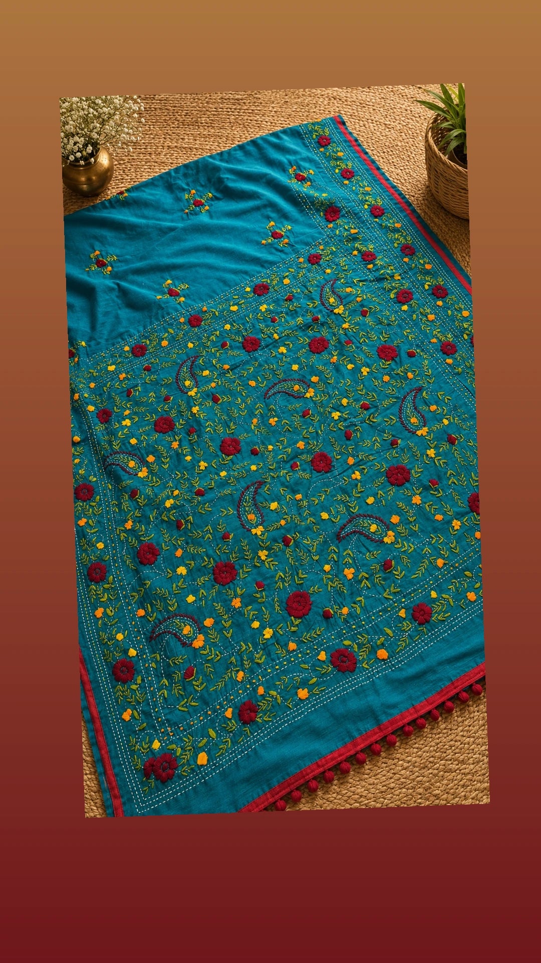 Noori Teal Green Heritage Embroidery Saree