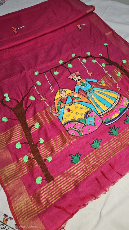 3D hand paint saree