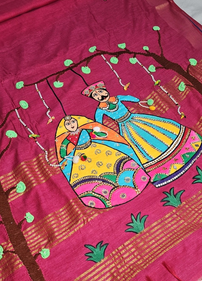 3D hand paint saree