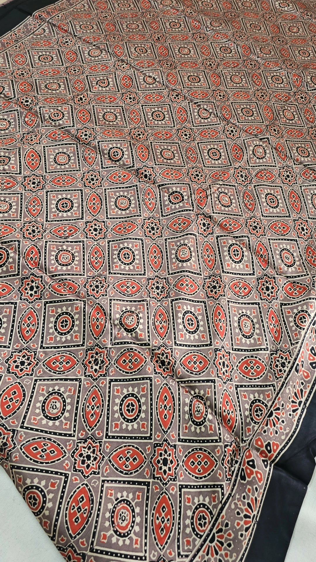 Natural Dye Hand Block Ajrak Modal Silk Saree-Brown