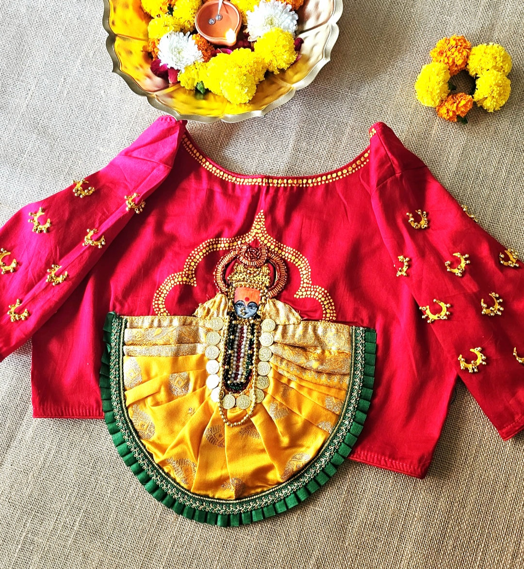 Hand-Painted Goddess Lakshmi 3D work Stitched Blouse