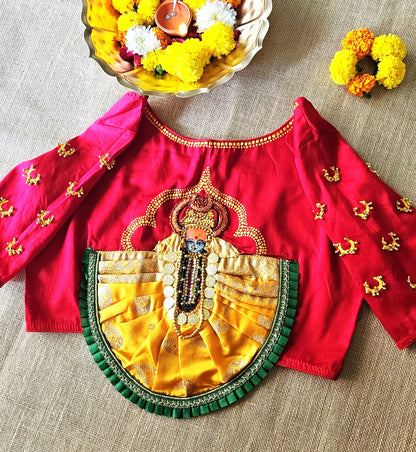 Hand-Painted Goddess Lakshmi 3D work Stitched Blouse