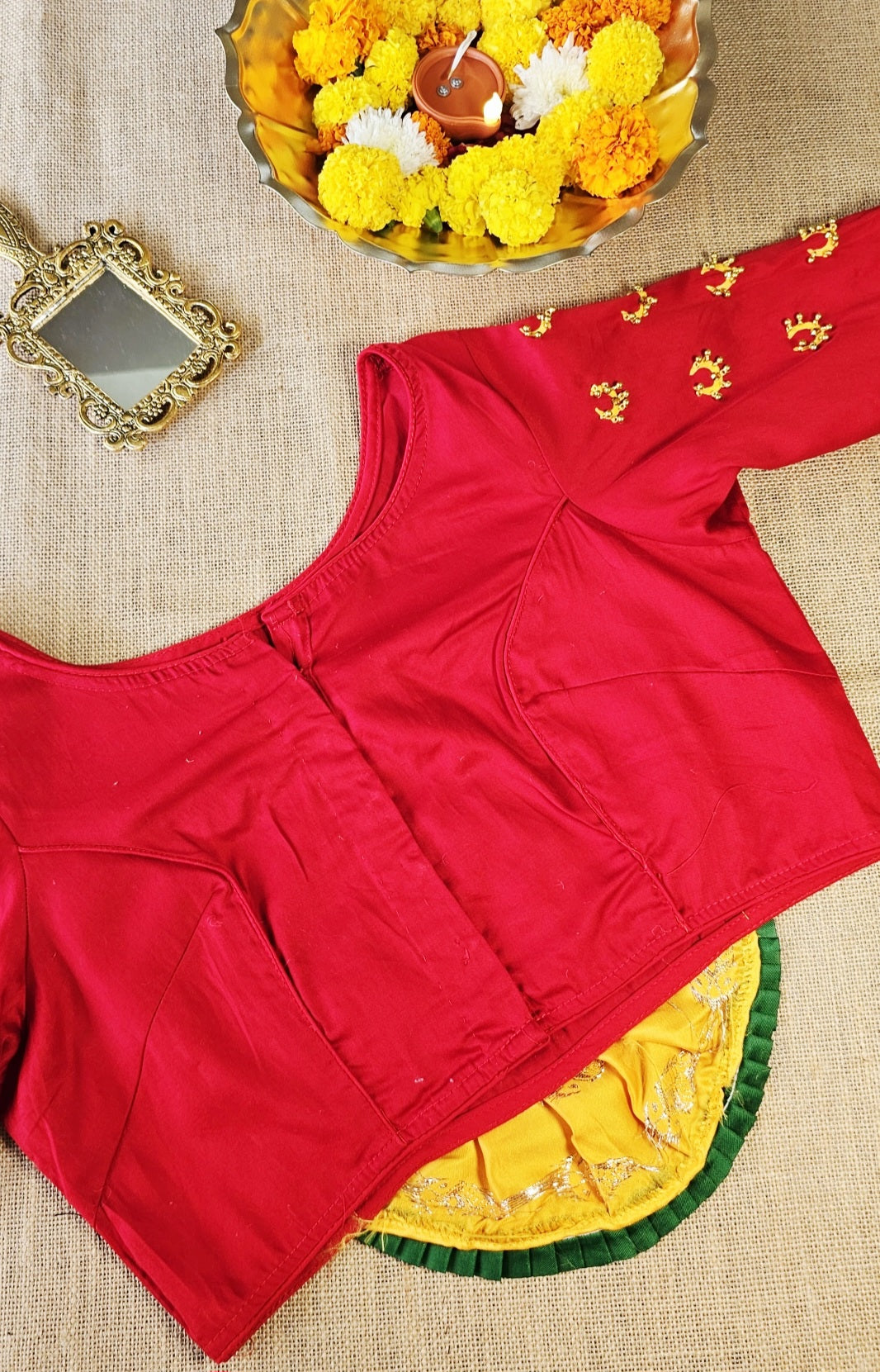 Hand-Painted Goddess Lakshmi 3D work Stitched Blouse
