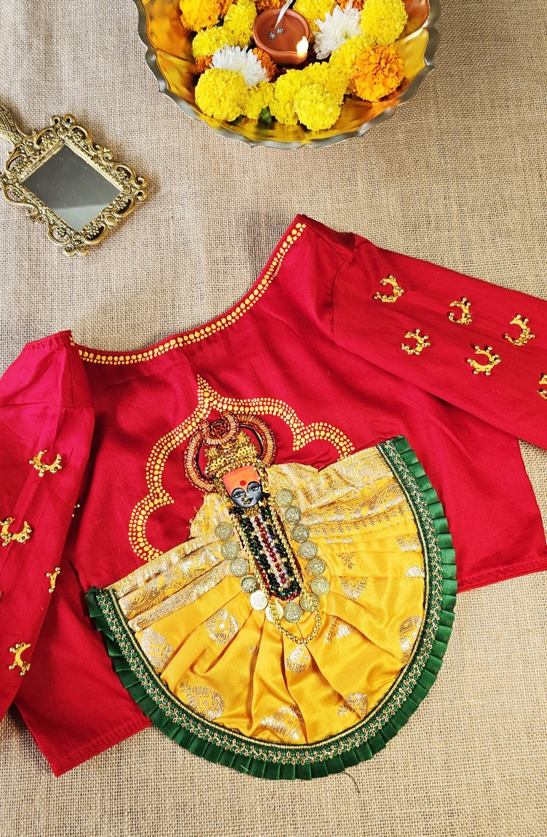Hand-Painted Goddess Lakshmi 3D work Stitched Blouse