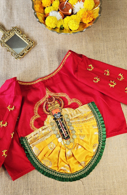 Hand-Painted Goddess Lakshmi 3D work Stitched Blouse