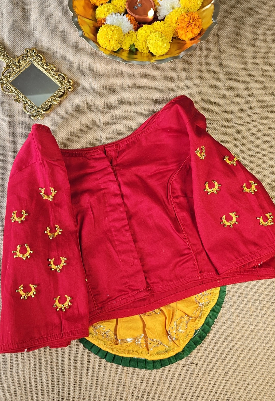 Hand-Painted Goddess Lakshmi 3D work Stitched Blouse