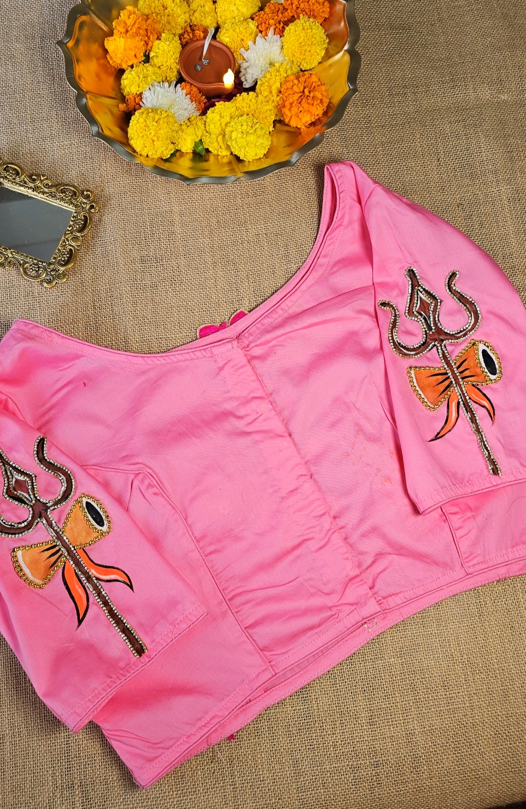 Hand-Painted Shiv Parvati 3D work Stitched Blouse