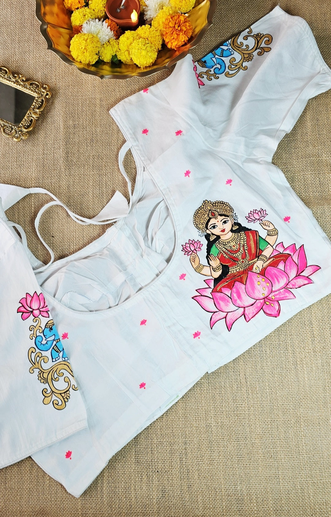 Hand-Painted Goddess Lakshmi Stitched Blouse